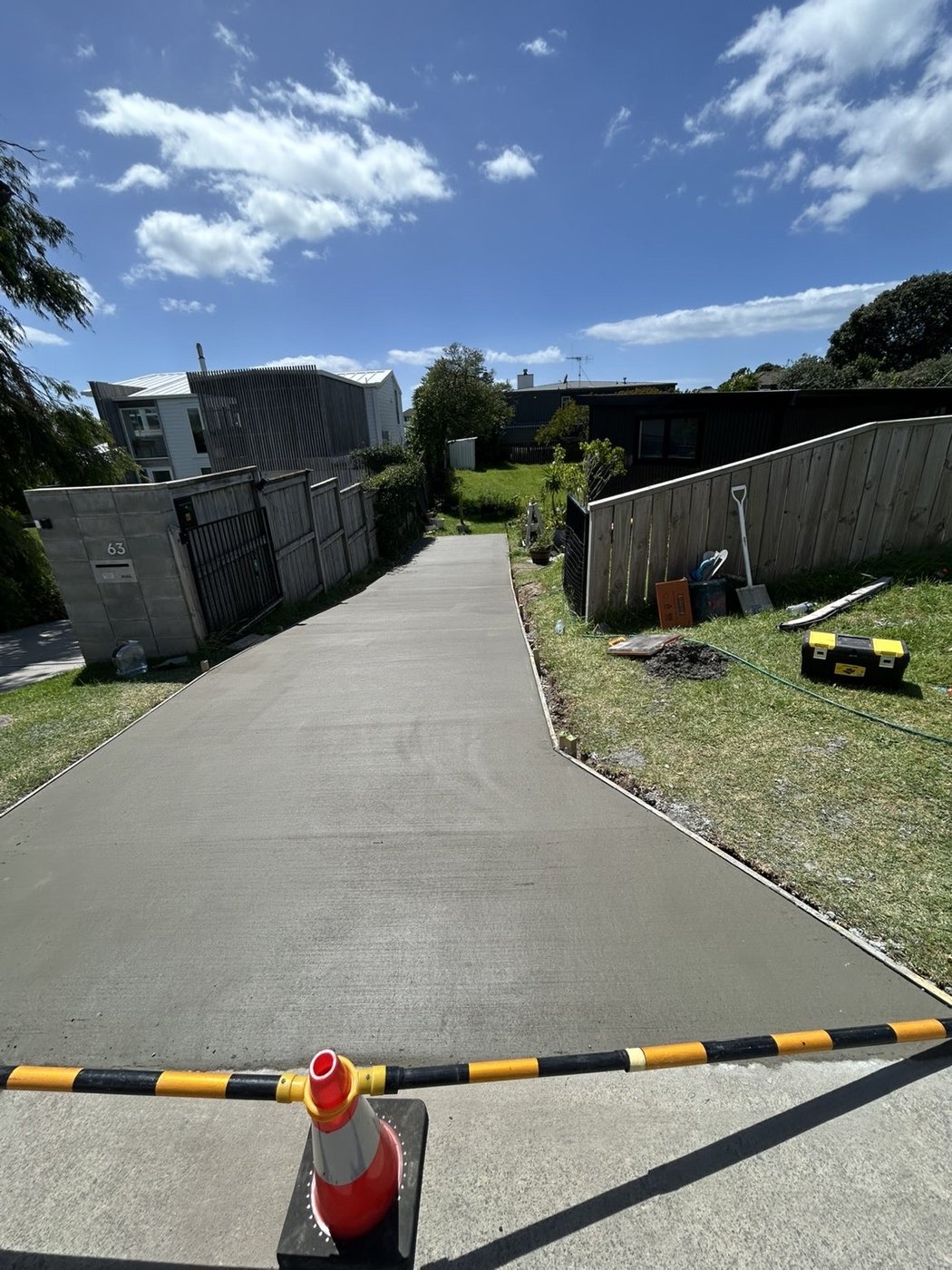 Sloped concrete driveway