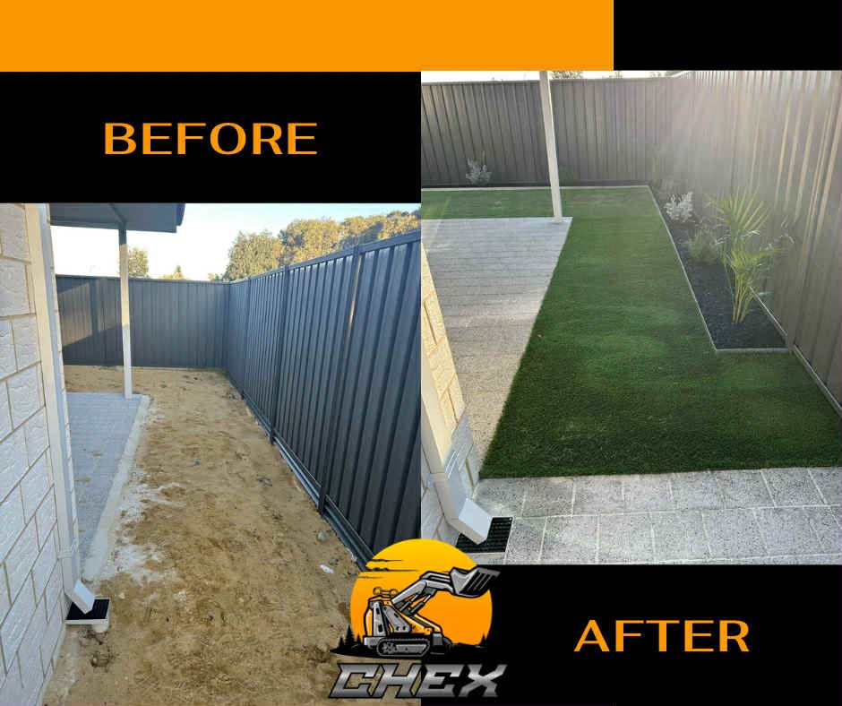 Side yard landscaping before and after